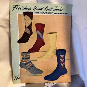 Vintage Pattern Booklet Fleisher Hand Knit Socks Vol 86 Men Women Kids Argyle