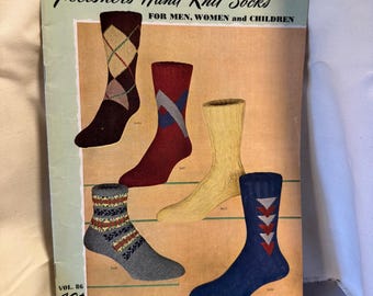Broszura z wzorami vintage Fleisher Ręcznie robione skarpetki, tom 86, męskie, damskie, dziecięce, w romby