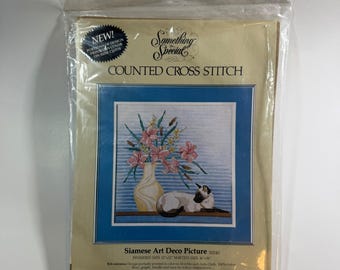 Vintage 1986 Something Special Siamese Art Deco Picture Counted Cross Stitch Kit