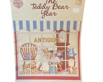 The Teddy Bear Year Cross Stitch Pattern Book 52 Gloria & Pat 1987 Vintage