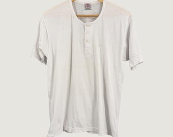 Vintage Race Brand Henley Shirt Size 40 White Short Sleeve 3 Button Small/Medium