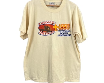 1993 Boy Scout Jamboree Oneita T-Shirt Cream Vintage Graphic Print XL Tee