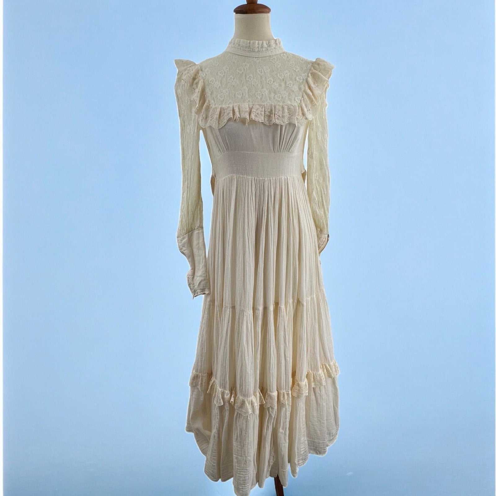 Gunne Sax Vintage 70s Prairie Wedding Cream Lace Gauze Long Dress - Etsy