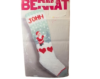 Bernat Knitted Stocking Kit 19" Snowfall Santa Vintage 1986 W00621 Vintage New