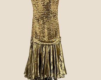 Vintage What's Up by Carol Damenkleid Größe 8 Gold Pailletten trägerlos Partykleid