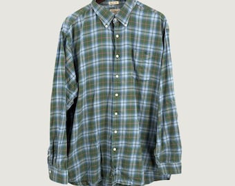 LL Bean Maine State Tartan-shirt heren XL, groen blauw geruit, button-down VTG