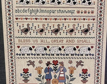 Bless Us All Sampler Kreuzstichmuster von Alexa Designs - Vintage Folk Style