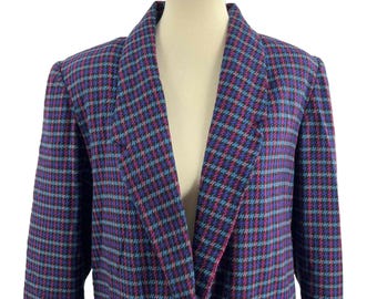 Fundamental Things Colorful Houndstooth Tweed Wool Blazer Jacket Vintage Womens