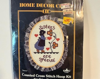 Vintage Paragon Counted Cross Stitch Hoop Kit Sisters Are Special 8074 New