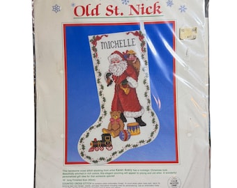 Dimensions Old St Nick Counted Cross Stitch Christmas Stocking Kit Vintage New