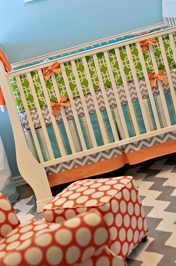 Items similar to Aqua, Lime and Orange Crib Baby Bedding Boy Gender