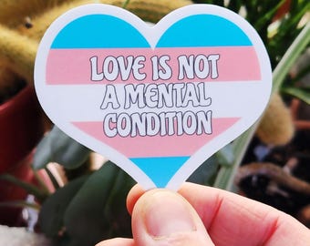 Trans Pride Heart Sticker: Love is Not a Mental Condition, Trans Stickers