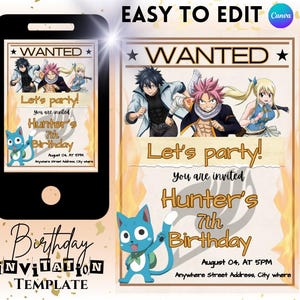 Modelo de convite de aniversário infantil Anime Fairy Tail