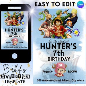 Kids Birthday Invitation Template Anime One Piece