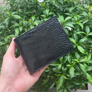 Cartera plegable de cuero con bloqueo RFID, hecha a mano, negra y roja, para hombre, con ranuras adicionales para tarjetas, de piel de varios colores, estilo avestruz.