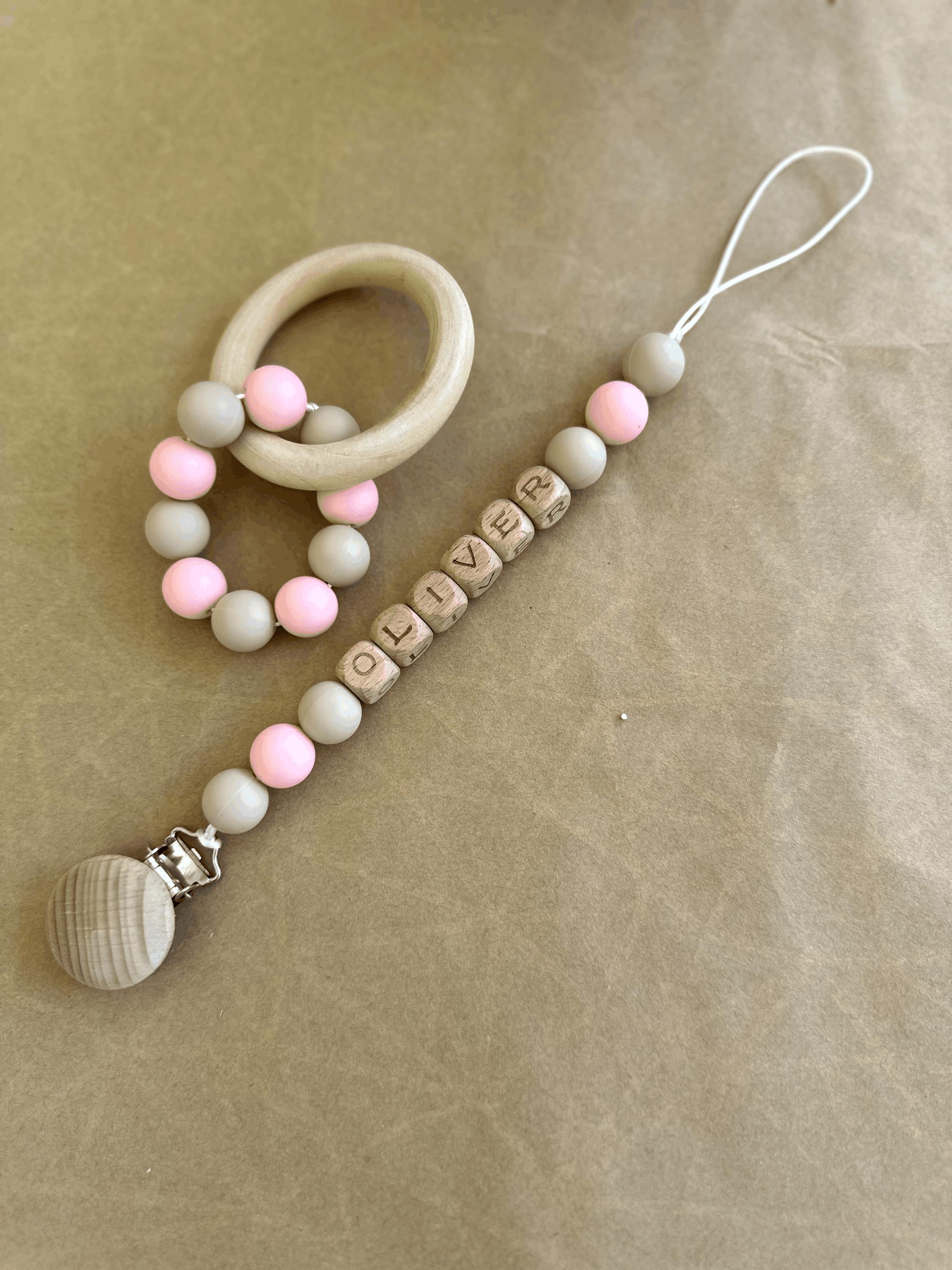 Personalized Pacifier Clip & Rattle Set - Custom Newborn Soother Holder ...