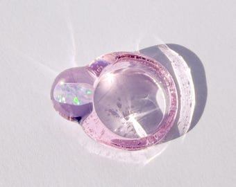 Glass ring · Pink ring with opal · Handmade borosilicate glass jewelry · Modern opal ring · Glass jewelry gift