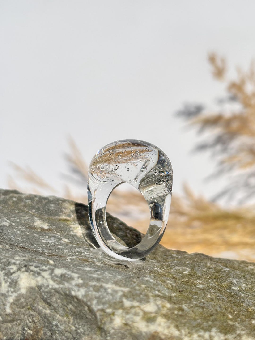 Glass Ring Transparent With Bubble Effect | Lampwork Ring Made of ...