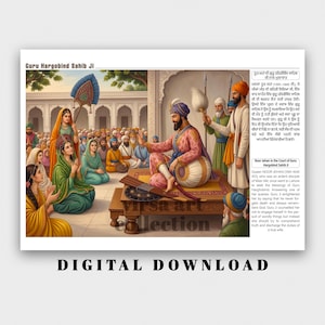 Sacred Artwork – Guru Hargobind Sahib Ji & Noor Jahan | Instant Digital Download (A1–A4 Printable)