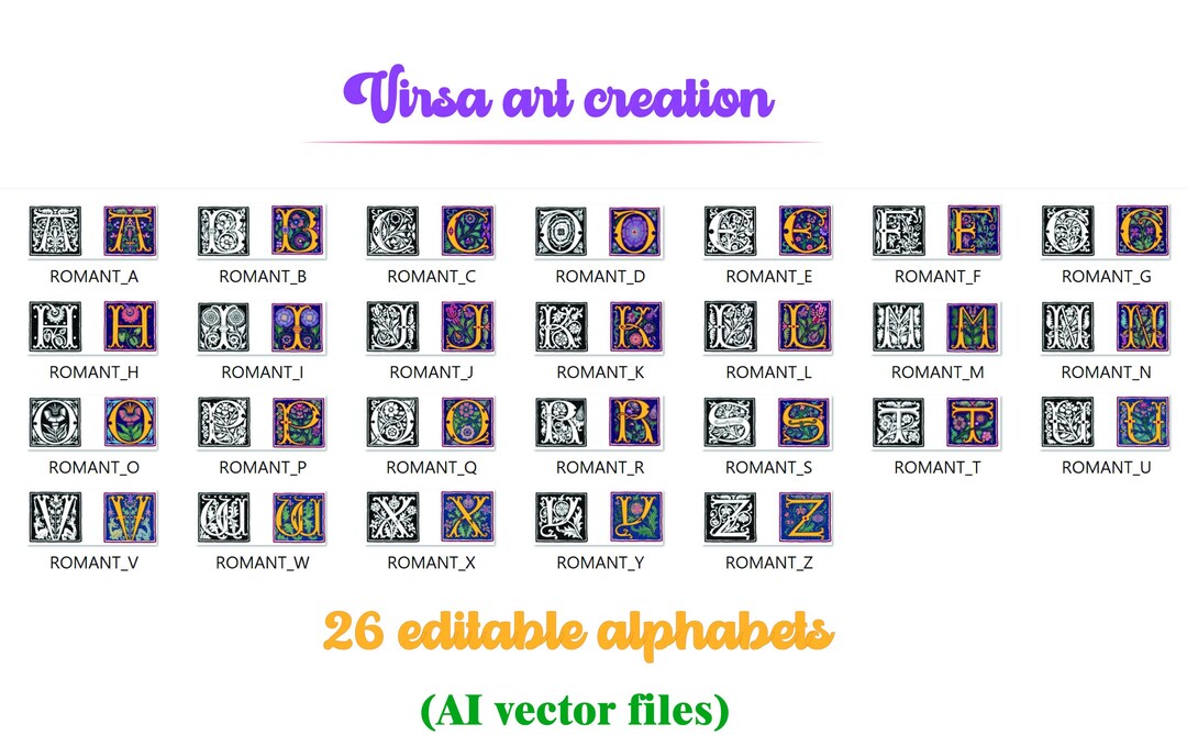 Monograma Romen Decorative A–Z Alphabet | Editable AI Vector Letters | Fully ...