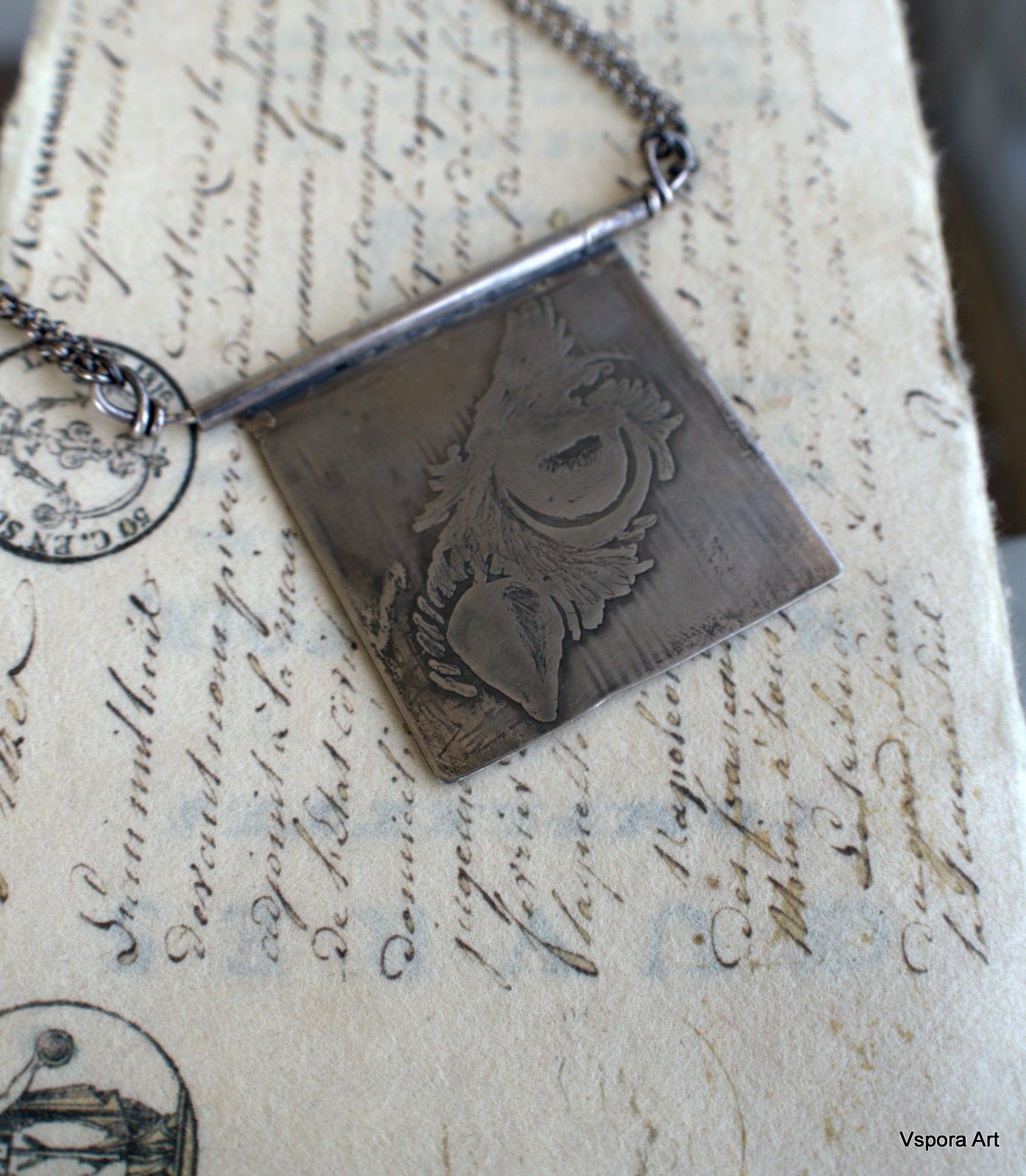 Owl silver art necklace one of a kind silver jewelry handmade artisan