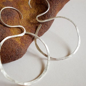 Rustic organic sterling silver hoop earrings Eco silver jewelry Hammered  handmade artisan jewelry unique natural