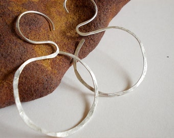 Rustic organic sterling silver hoop earrings Eco silver jewelry Hammered  handmade artisan jewelry unique natural