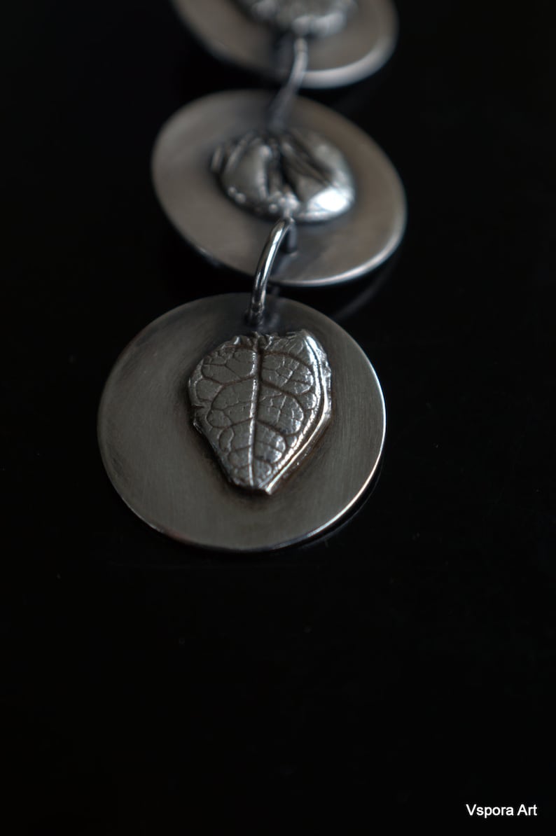 Leaf nature impressions silver art pendant recycled silver artisan handmade jewelry