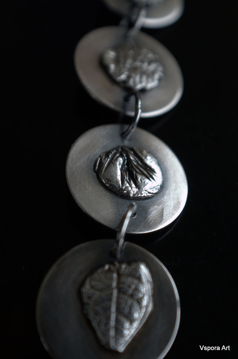 Leaf nature impressions silver art pendant recycled silver artisan handmade jewelry