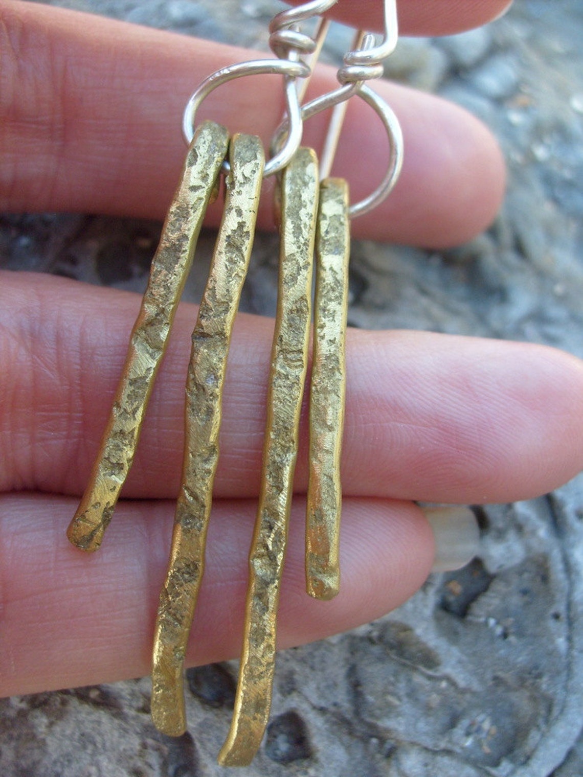 Organic Raw Rustic Brass Sterling Silver Earrings Eco Friendly Etsy