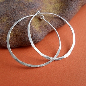 Sterling silver hoop earrings Simple beaten organic classic Hammered  Eco sustainable rustic organic textured