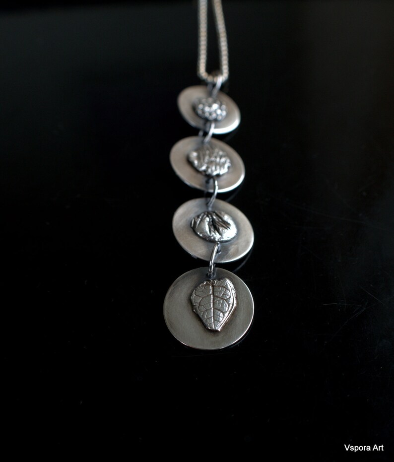 Leaf nature impressions silver art pendant recycled silver artisan handmade jewelry