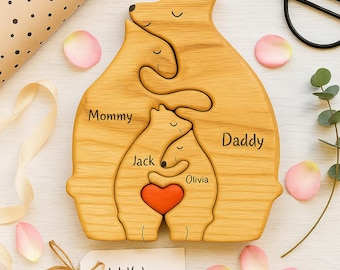 Personalized Wooden Wolf Family Puzzle: Rustic Custom Name Decor