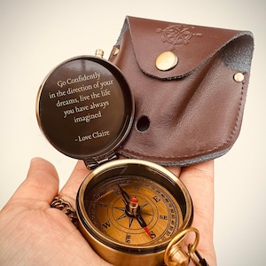 Custom Engraved Brass Compass with Leather Pouch | Personalized Adventure Compass | Gift for Son, Husband, Dad | Graduation Anniversary Gift