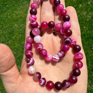 Pink Banded Agate Handmade Bracelet - 8 mm, 7-1/2” long | Natural Crystal Bracelet for Healing | Custom Sizes Available