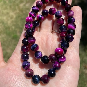Pink/Purple Tiger Eye Handmade Bracelet - 8 mm, 7-1/2” long | Natural Crystal Bracelet for Healing | Custom Sizes Available