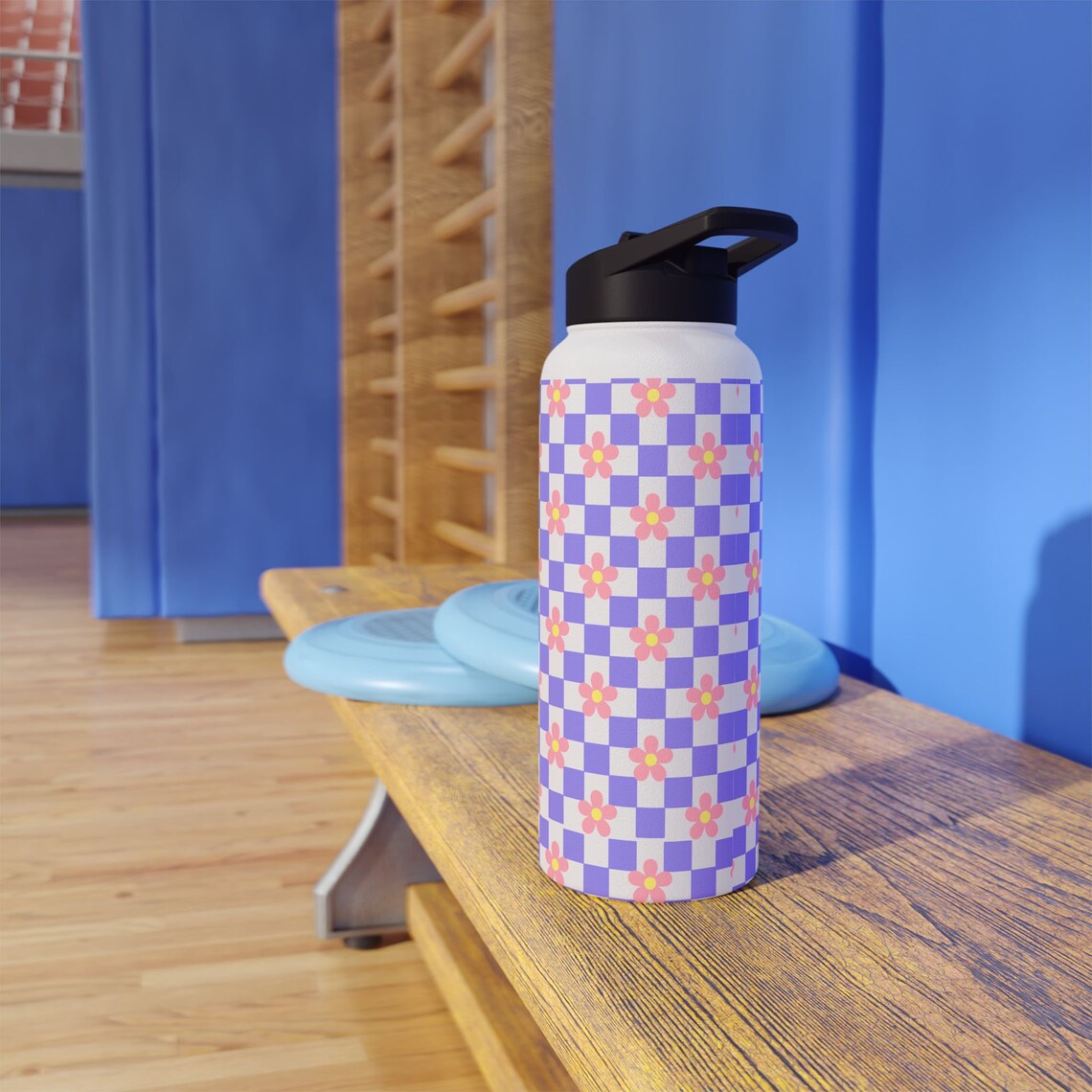 Purple Checkered Bottle, Pink Daisy Bottle, Stainless Steel Water ...