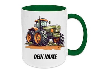 Personalisierte Traktor Tasse mit Namen – Wunschtext, verschiedene Farben – Geschenk für Kinder und Landwirte 330ml beidseitiger Druck