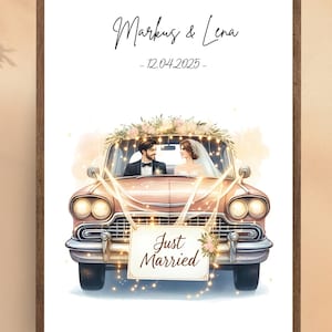 Personalisiertes Geschenk für Brautpaar | Auto Luftballons und Brautpaar | Geldgeschenk zur Hochzeit | Geschenk für Bilderrahmen