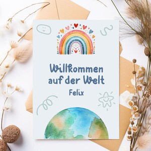 Glückwunschkarte zur Geburt | Boho Regenbogen | A6-Format als PDF oder gedruckte Version | Karte zur Geburt inkl. Umschlag |Willkommenskarte