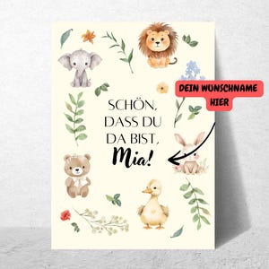Felicitatiekaart voor de geboorte | Jungledieren | A6-formaat als PDF of geprinte versie | Geboortekaartje inclusief envelop | Welkomstkaart