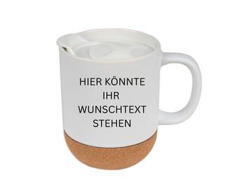 Personalized mug with your own text | Your own message, saying or name | Ceramic mug with cork base & lid | Printed on both sides