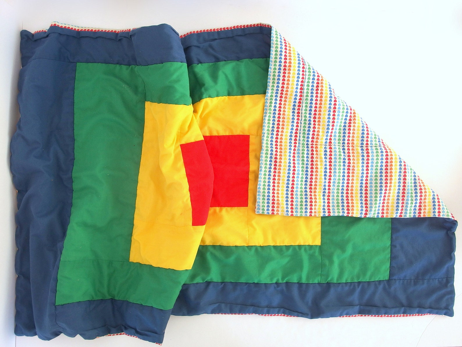 Vintage Baby Quilt Nursery Wall Hanging or Baby Blanket, Primary Heart