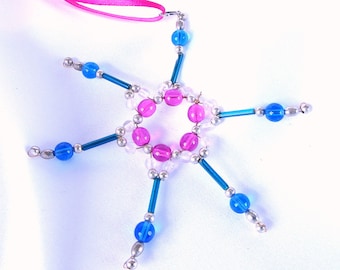 Pink, Turquoise and Blue Beaded Christmas Holiday Ornament