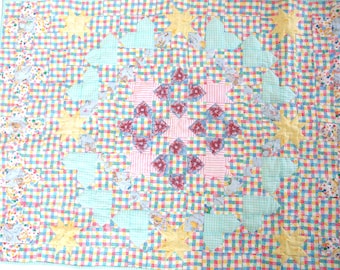 Baby Quilt Nursery Wall Hanging, Hearts in Heaven Pink, Aqua Green and Yellow Quilt