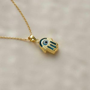 Evil Eye Gold Necklace, Custom 14K Solid Gold Evil Eye Pendant, Hamsa Hand Necklace, Protection Charm Necklace, Gift for Mom, Mothers Day