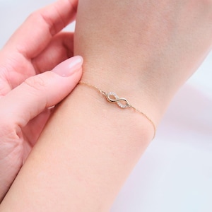 14K Solid Gold Infinity Bracelet, 14K Gold Minimalist Infinity Bracelet with Zircon Stones, Dainty Girlfriend Bracelet, Bestfriend Bracelet