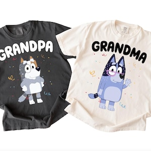 Blue Grandma Grandpa Shirt Family Matching Party Shirt Papa Shirt Blue Grandpa Shirt Birthday Party Team Shirts Grandparents Cartoon Tee