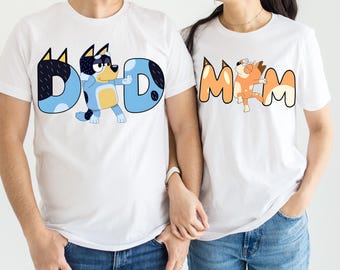 Blue Mom Dad Shirt Cute Blue dog Mom Shirt Blue Family Matching Shirt Blue Dad Shirt Birthday Party Shirt Cartoon Shirt Funny Birthday Team
