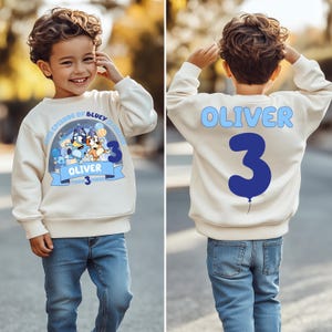 Blue Custom Birthday Boy Shirt Sweatshirt Personalized Birthday Boy Shirt Blue Dog Toddler Tee Birthday Shirt Kids Custom Blue Shirt